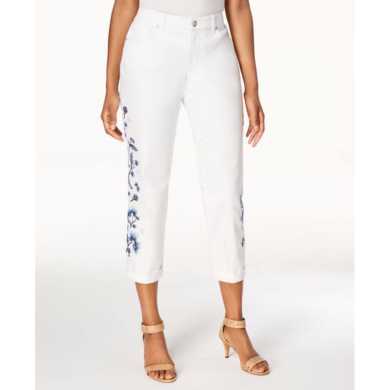Style & Co Embroidered Cropped Boyfriend Jeans
